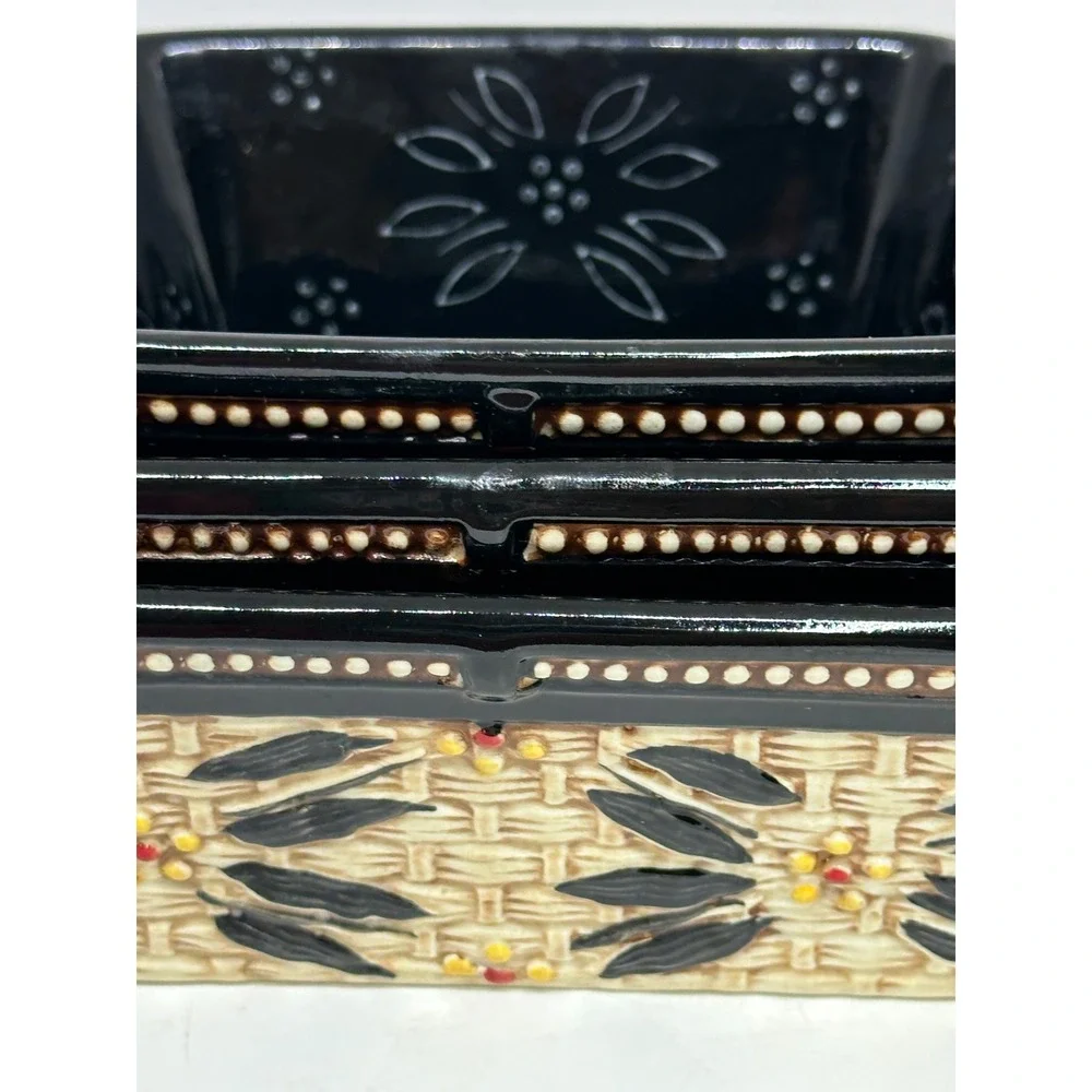 Temp-tations Baker Set Black Old World Basketweave Floral 3 Piece Bakeware